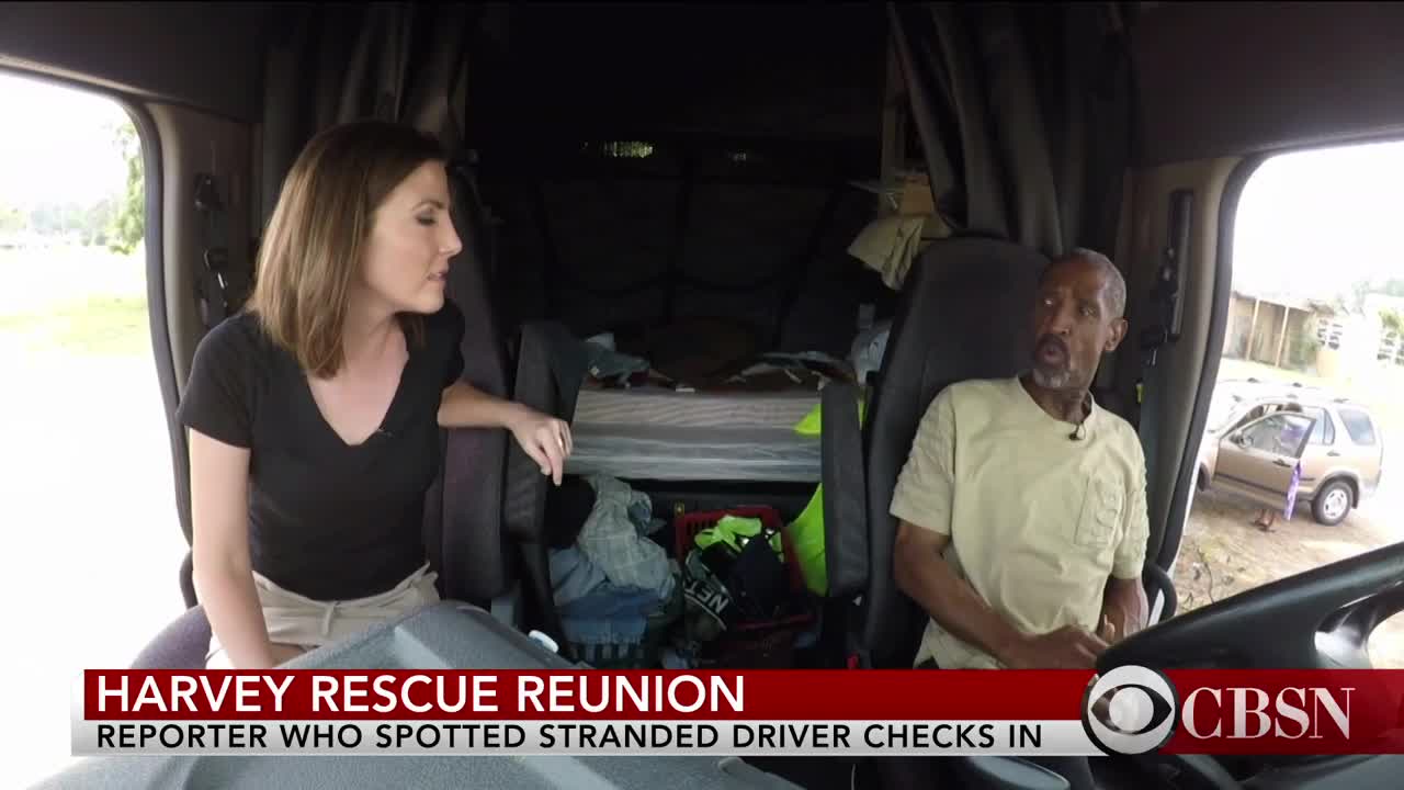 Hot CBS Repprter in Short Skirt Reunites With Truck Driver Who She Saved During Hurricane Harvey